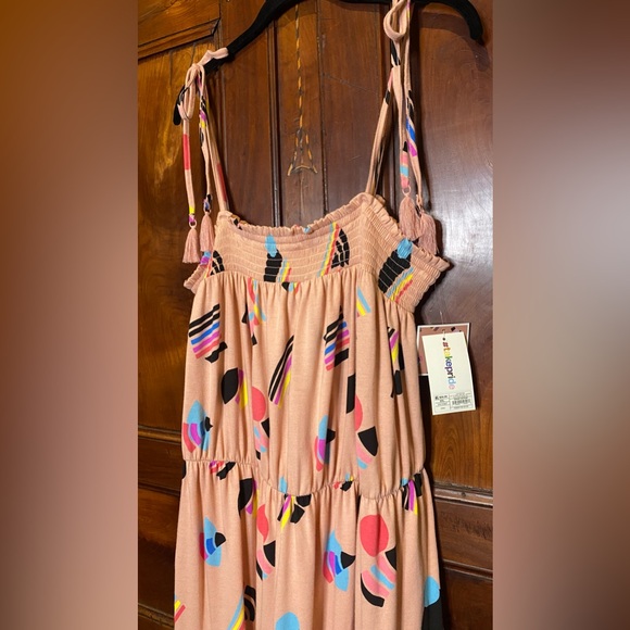 Target Tie Shoulder Summer Maxi XXL Dress 80’s Retro Peach Pink Teal Purple - Picture 3 of 14